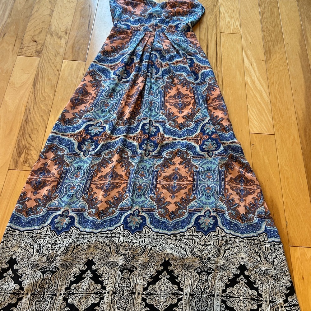 Maeve Anthropologie Paisley Medallion V-Neck Sleeveless Silk Maxi Dress - Picture 15 of 16
